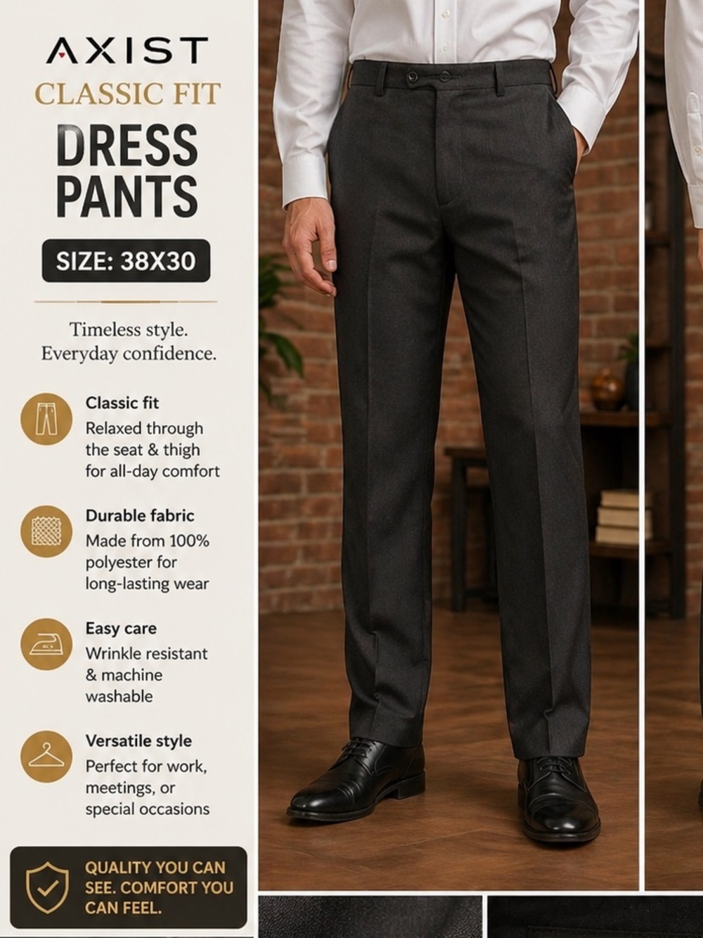 AXIST Classic dark gray Dress Pants 38x30